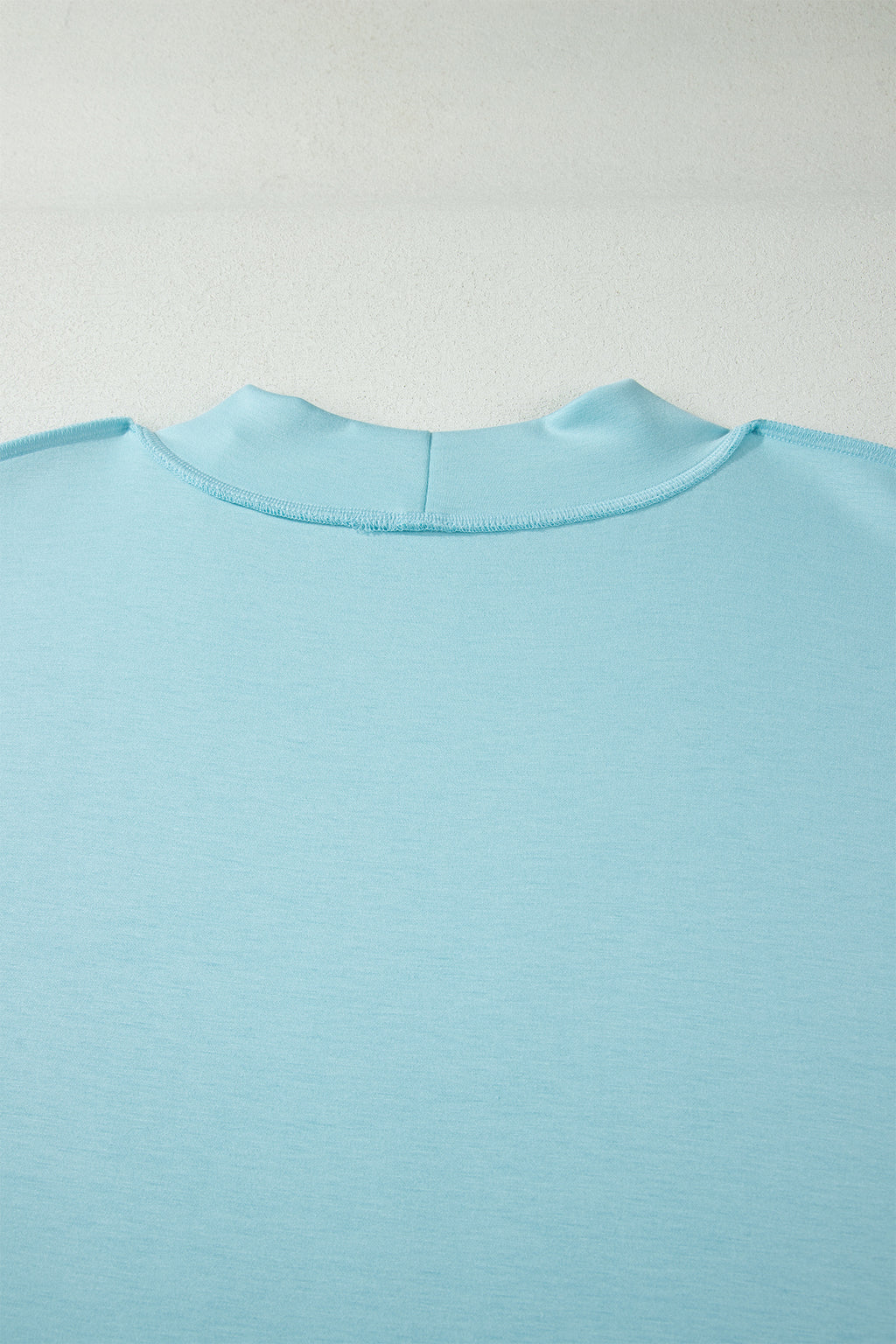 Mist Blue Solid Color Mock Neck Half Sleeve Top Plus Size 2pcs Short Set