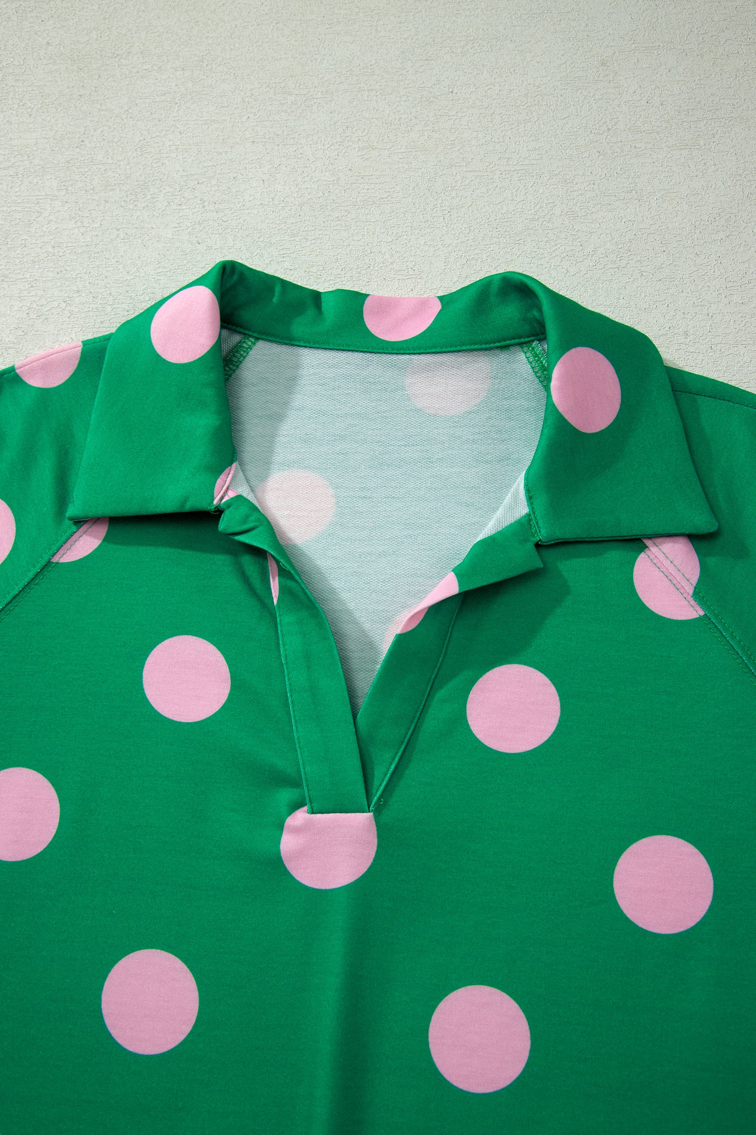 Green Polka Dot Print V Neck Tee Short Set