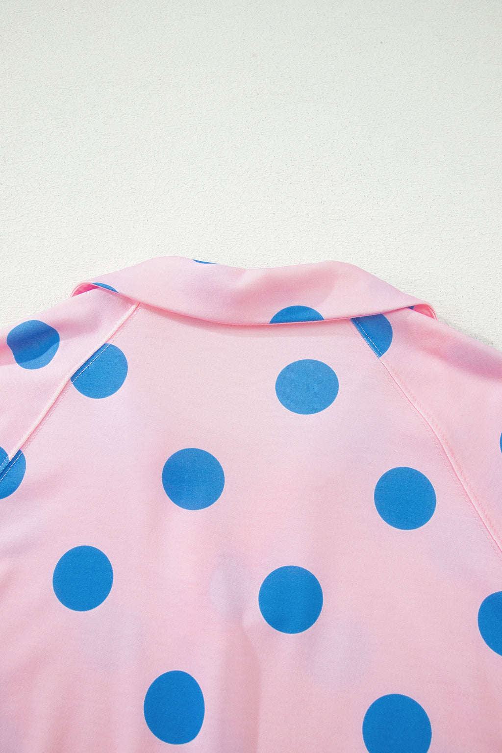Pink Polka Dot Print V Neck Tee Short Set