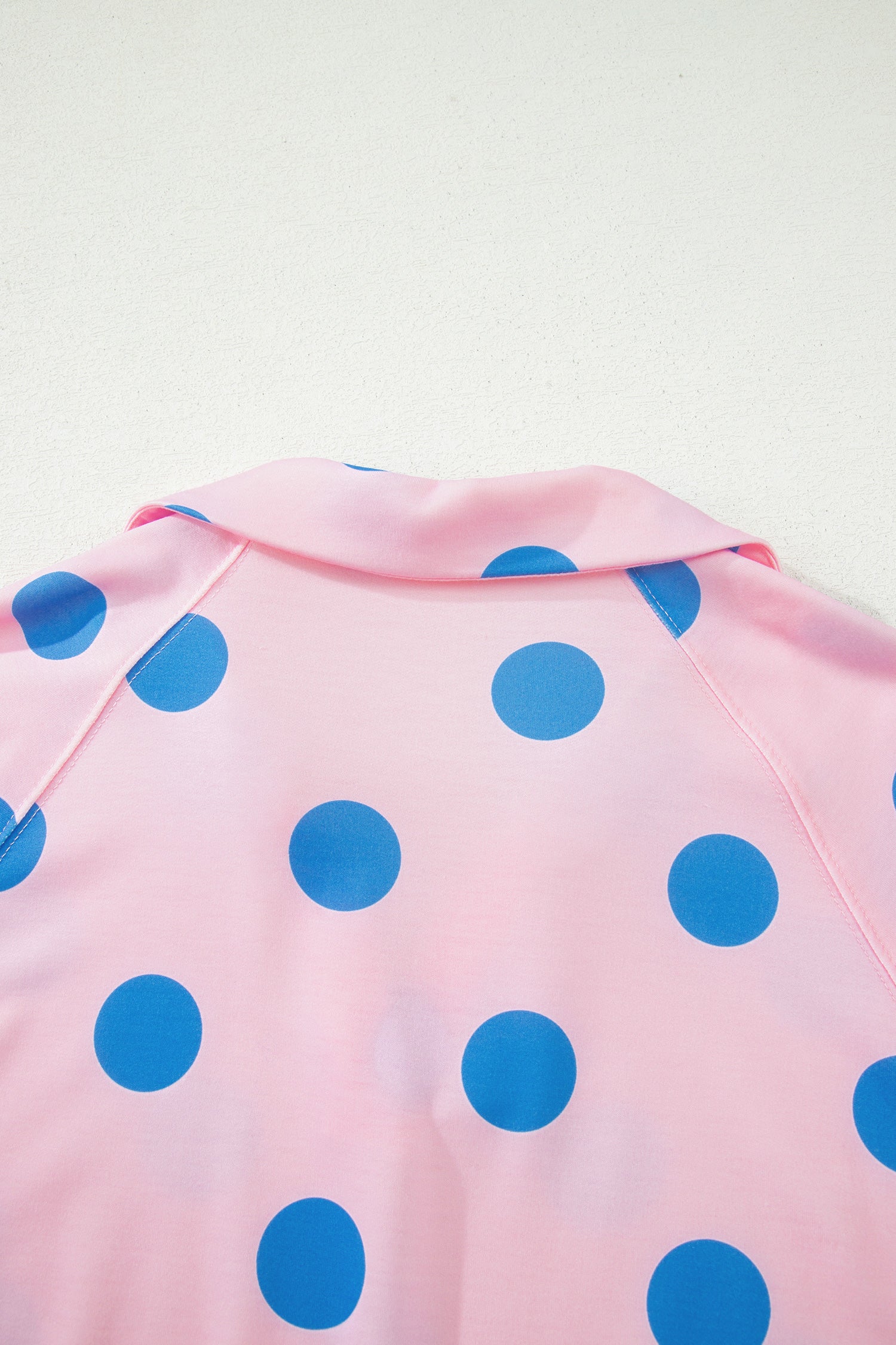 Pink Polka Dot Print V Neck Tee Short Set