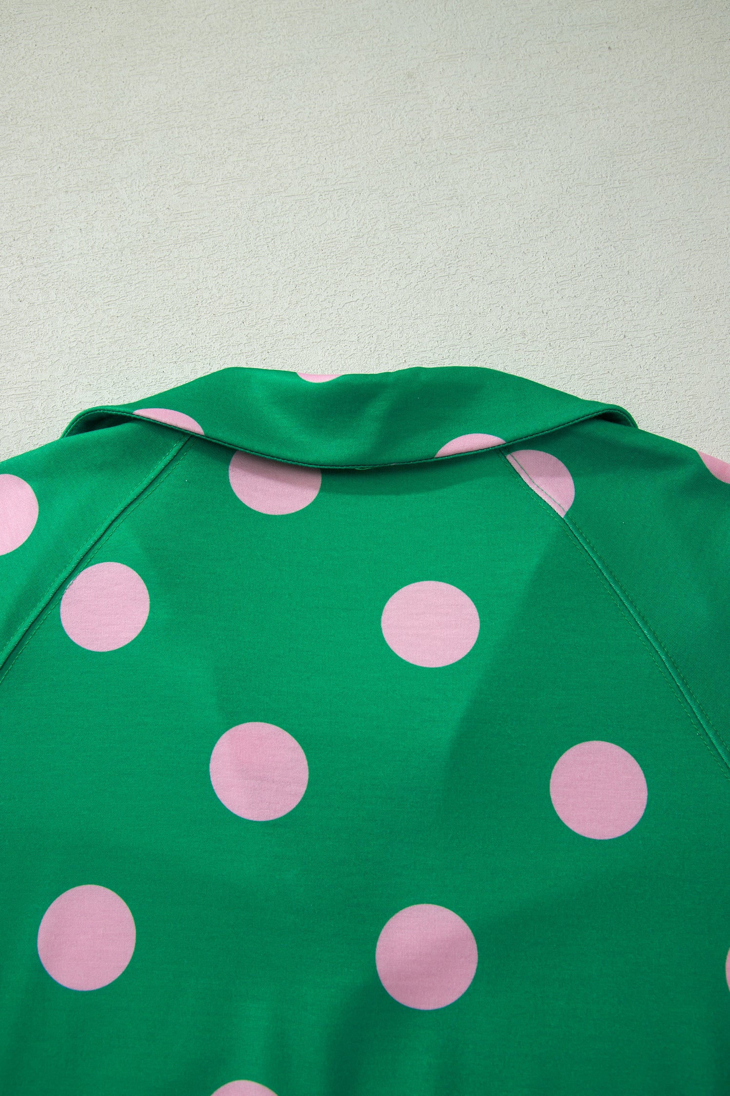 Green Polka Dot Print V Neck Tee Short Set