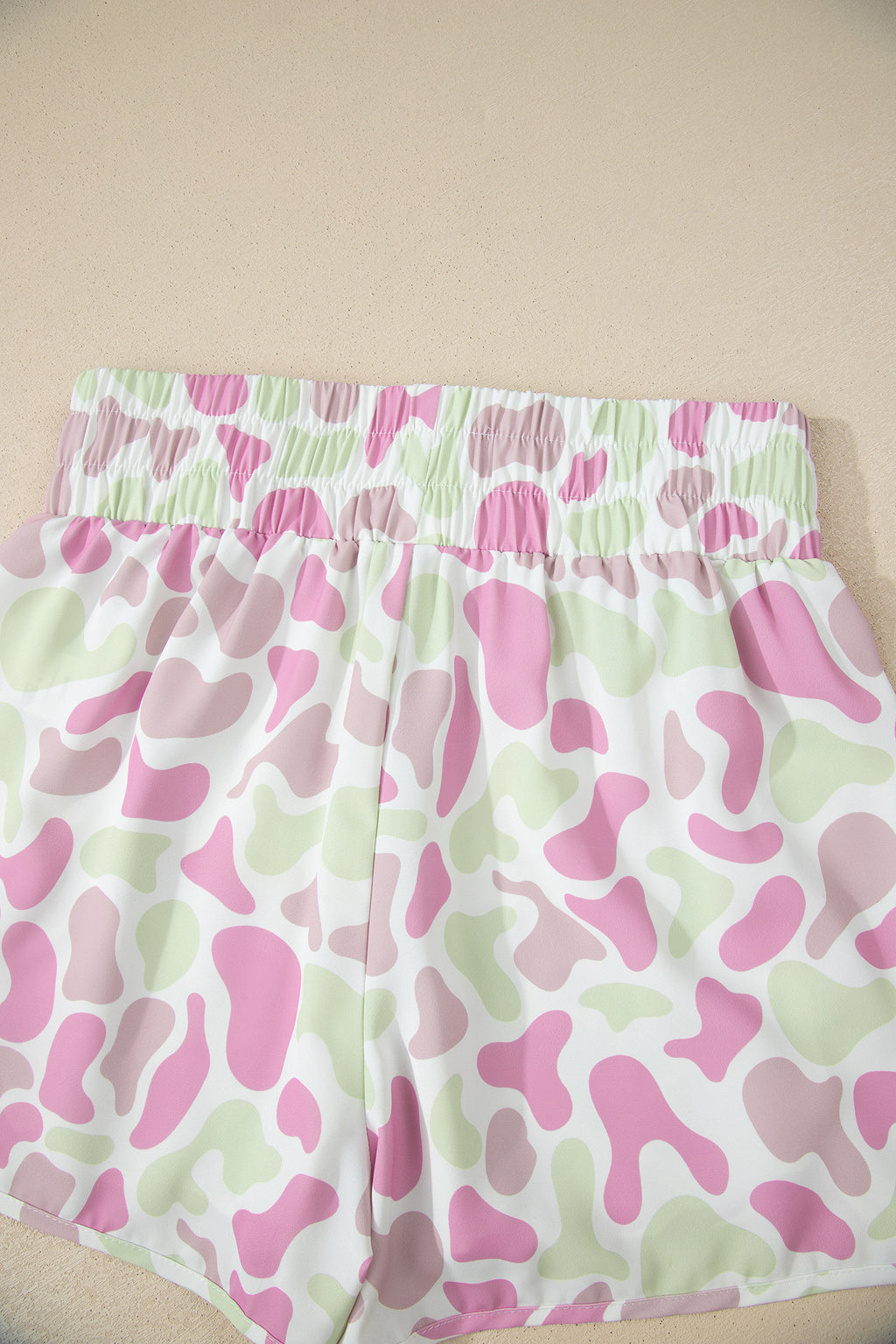 Green Camouflage Print Shirred High Waist Athleisure Shorts