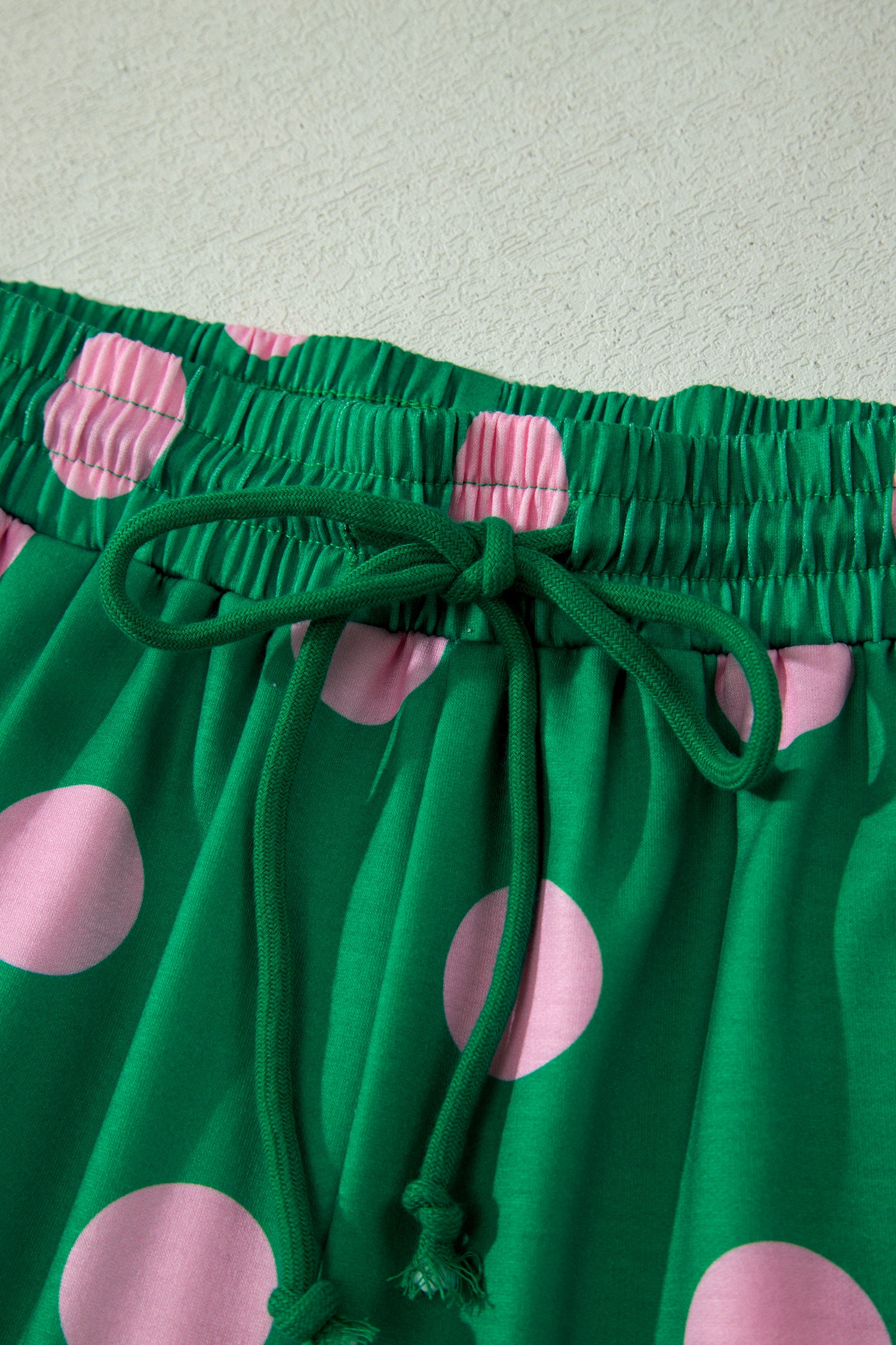 Green Polka Dot Print V Neck Tee Short Set