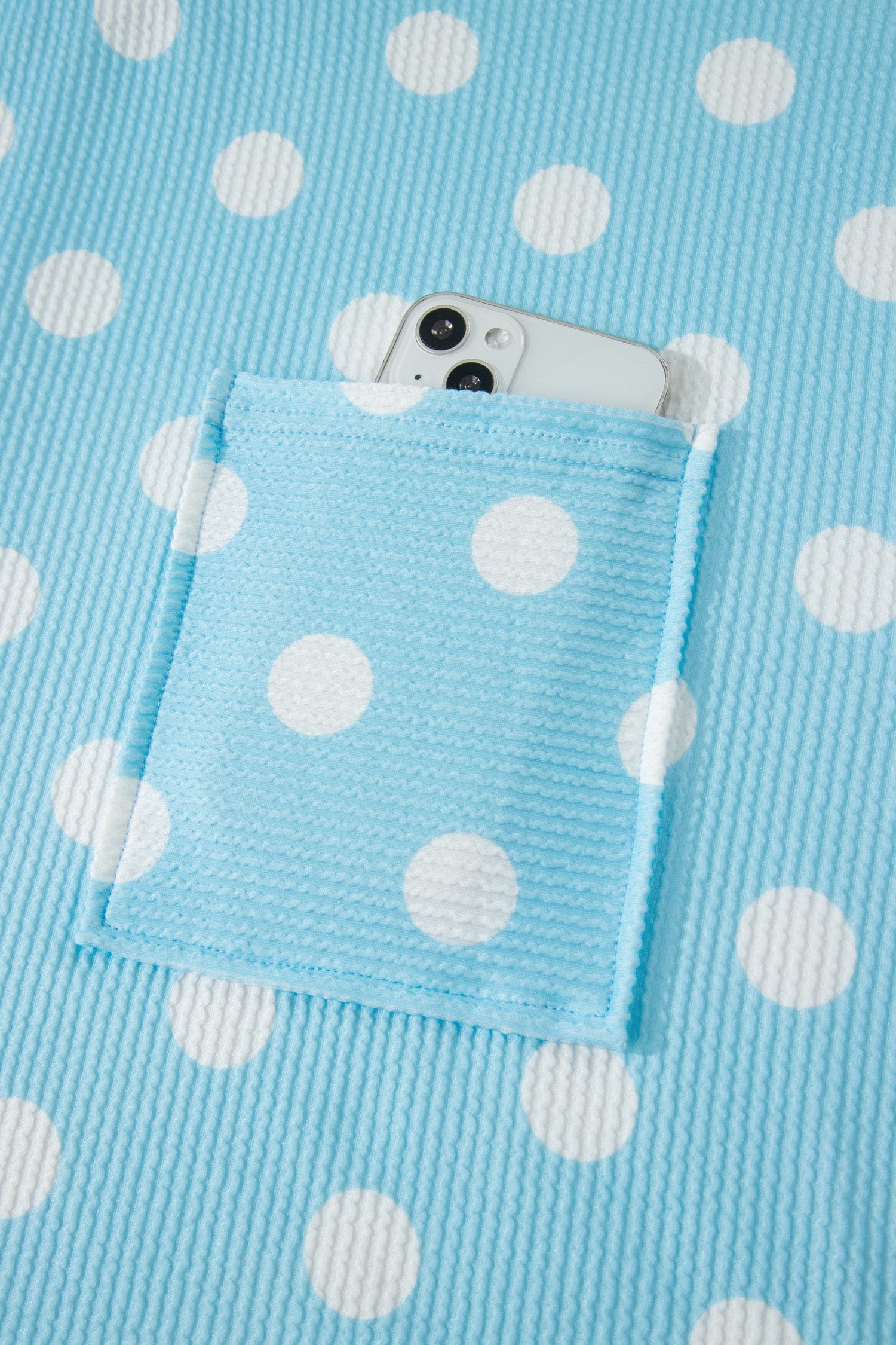 Sky Blue Twisted Rib Polka Dot Print Plus Size T Shirt