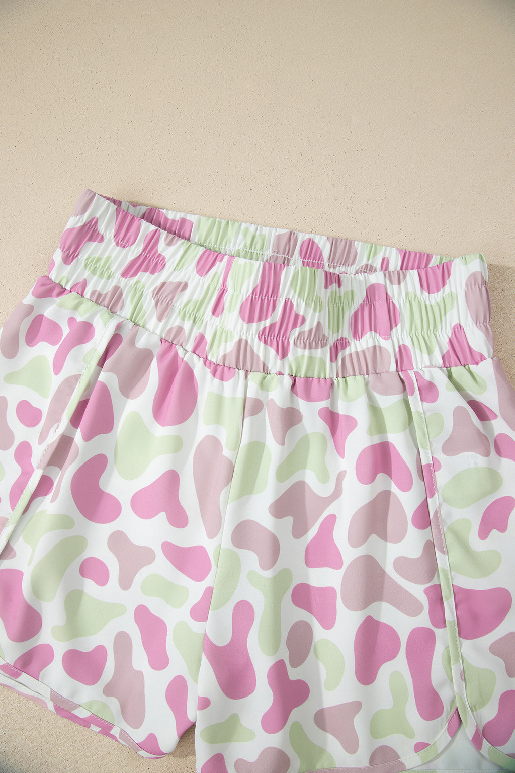 Green Camouflage Print Shirred High Waist Athleisure Shorts