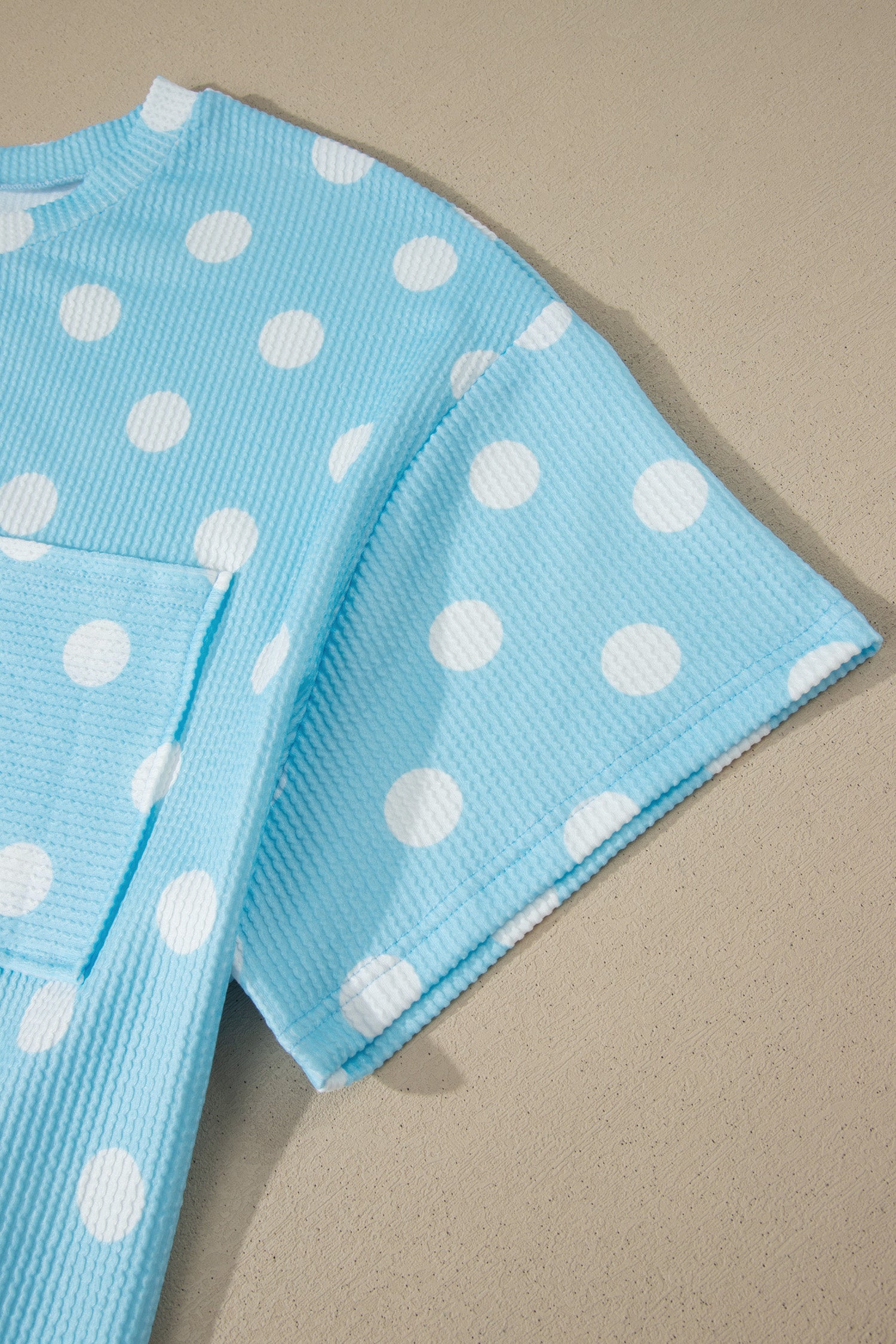 Sky Blue Twisted Rib Polka Dot Print Plus Size T Shirt