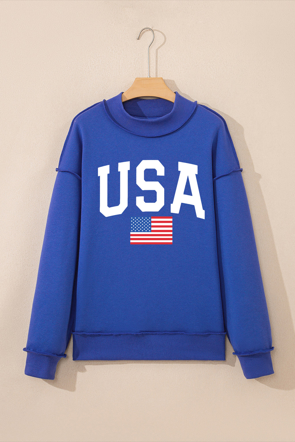 Dark Blue Mock Neck Reversible USA/America Graphic Sweatshirt